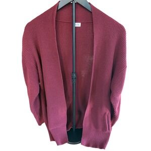 ZYIA ACTIVE Burgundy Open Front Ribbed Knit Cardigan Sweater Top Women's Size S